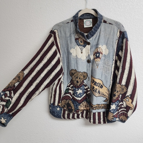 Vintage Sugar Street Weavers Boyds Bears Patriotic Jacket Size L-XL USA Damaged - Picture 2 of 16